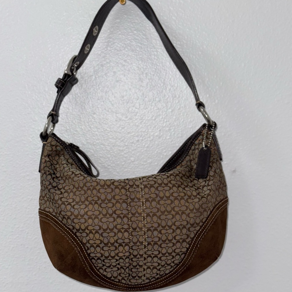 Coach Tan and Brown Signature Shoulder Bag